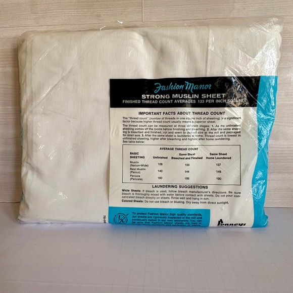 NOS! Fashion Manor Flat Sheet Double White 100% Cotton Muslin Penneys VTG MCM 💚 - Picture 4 of 7
